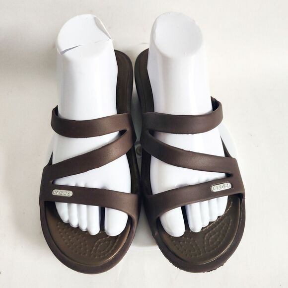 Crocs Comfort Sandals Size 9 Iconic Swiftwater Brown Slides Waterproof Wedge - Picture 4 of 10